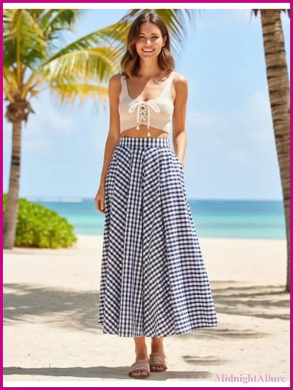 High Waist A-Line Pleated Maxi Skirt with Pockets Swing Flared